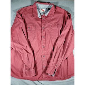 Wrangler Mens Long Sleeve Relaxed Fit Woven Button Up Shirt Red 3xl